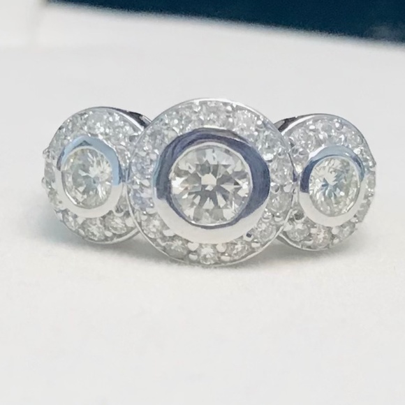 14K White Gold  1.80 ctw Genuine Diamond Three Stone Ring - Picture 5 of 13